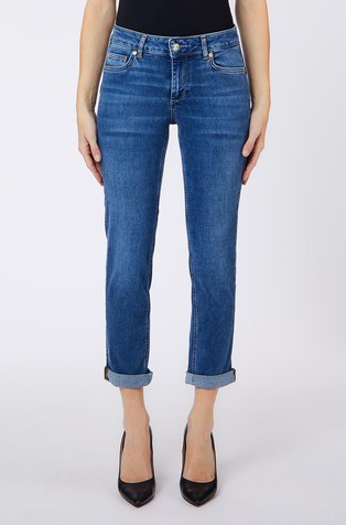 Slim fit 7/8 jeans hlače s uvrnutim rubom