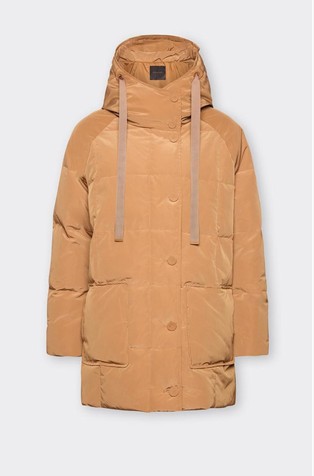 Down-filled jacket with hood