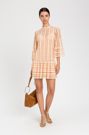 Short striped lace dress with belt