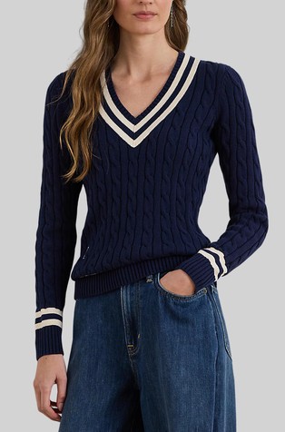 Pleten pamučni pulover s prugastim detaljima