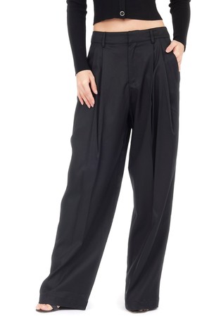 Stretch twill pants with high waist and pleats