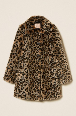 Kratki kaput od umjetnog krzna s leopard uzorkom