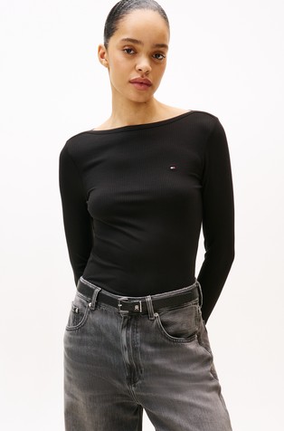 Slim fit rebrasta majica dugih rukava