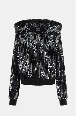 Pulover s kapuljačom i šljokicama