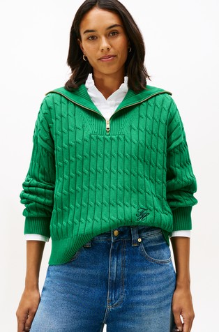 Relaxed Cable Knit Quarter-Zip Jumper
