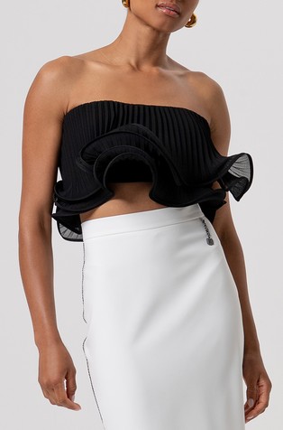 Off-shoulder top cropped made in georgette with plissè effect