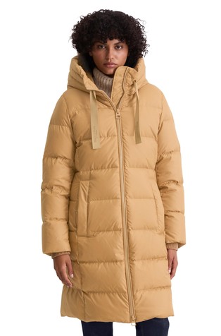Quilted long hooded down jacket