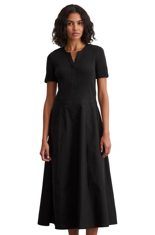 Short-sleeved dress in mix fabrics