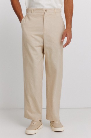 Cotton and linen straight fit trousers