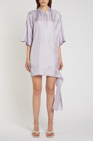 Silk shirt dress with tie detail on hem