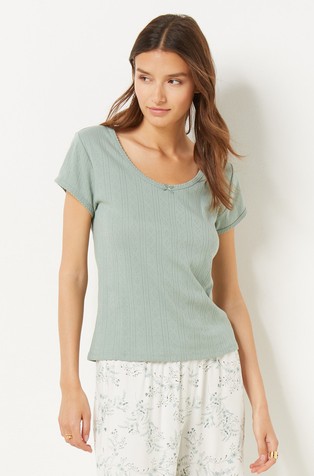 Lohane cotton pointelle knit T-shirt