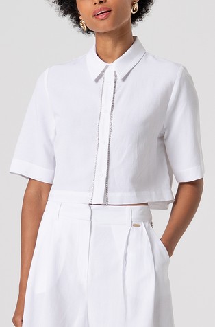 Cropped košulja kratkih rukava s ukrasnim kamenčićima