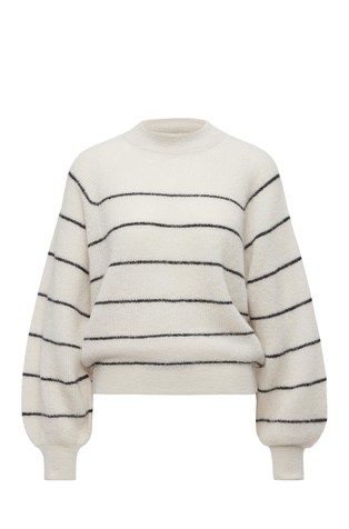 Prugast pulover s napuhanim rukavima od mješavine s alpakom