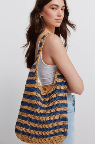 Striped raffia shoulder bag