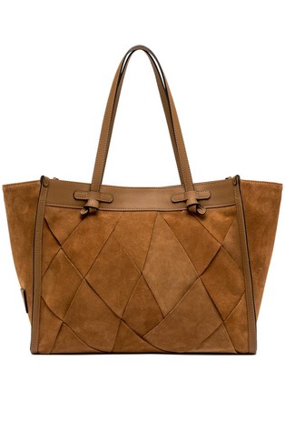 Marcella Sands Of Marocco suede and cotton woven tote