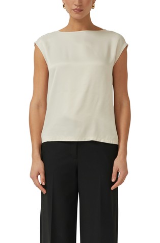 Sleeveless viscose shirt in a fabric mix