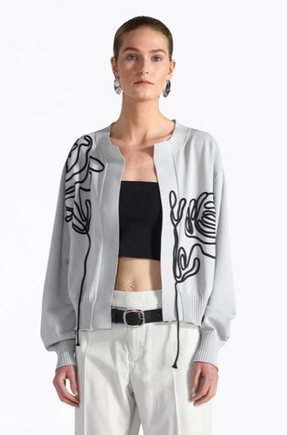 Cardigan with contrast trimming embroidery