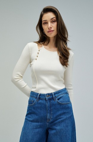 Ribbed knit jumper with buttons