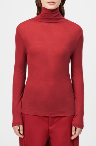 Slim-fit long-sleeved top in lyocell and wool blend