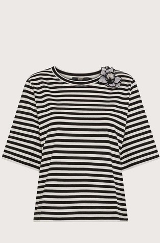 Pamučna majica s prugastim uzorkom i ukrasnim cvijetom