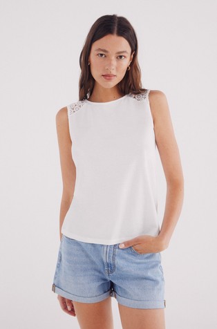 Majica bez rukava s heklanim umetkom na ramenima