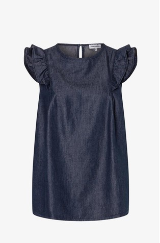 Denim blouse with ruffles