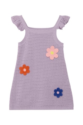 Rupičasto pletena kratka haljina s ukrasnim cvijećem