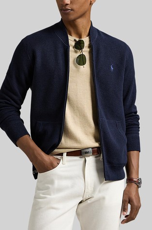 Mesh-knit Cotton Full-zip Sweater