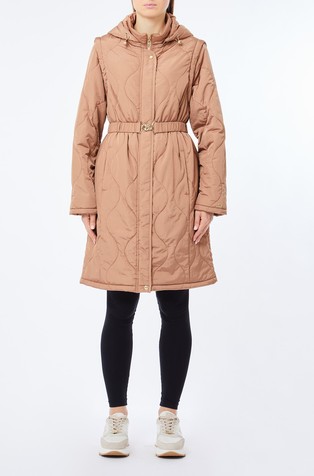 Prošivena duga jakna s uklonjivom kapuljačom i uklonjivim rukavima