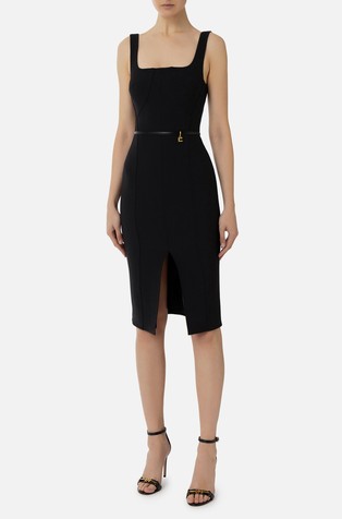 Haljina od rastezljive krep tkanine s remenom