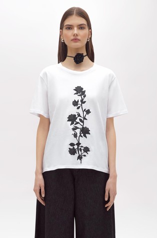 Pamučna majica s cvjetnom aplikacijom