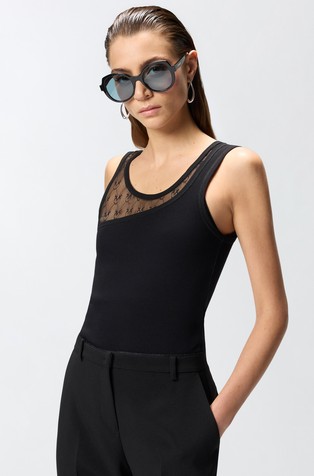 Vest top with logo lace insert