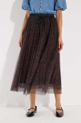 Mesh skirt with leopard print