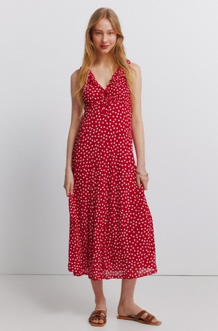 Polka dot ruffle midi dress