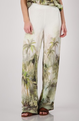 Viscose palazzo trousers with tropical print