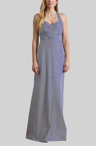Striped Taffeta Sleeveless Gown