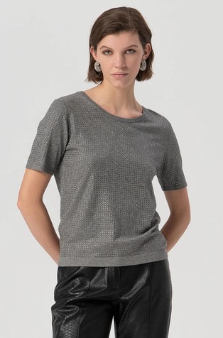 Pletena majica kratkih rukava s ukrasnim kamenčićima