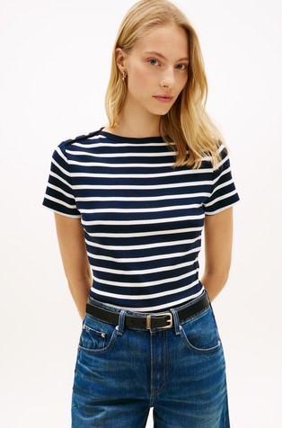 Slim fit majica kratkih rukava s ukrasnim gumbima