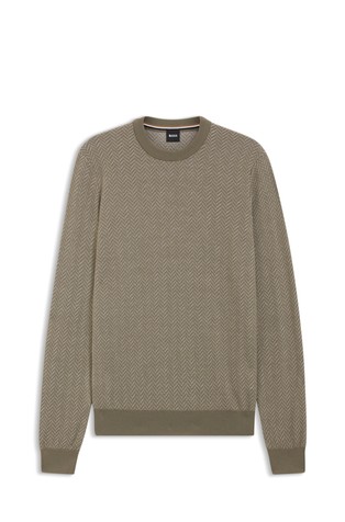 Pleten pulover od mješavine vune i pamuka s uzorkom riblje kosti