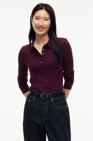 Slim fit rebrasta polo majica dugih rukava