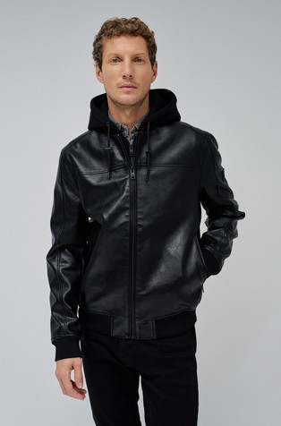 Jakna od umjetne kože s uklonjivom kapuljačom