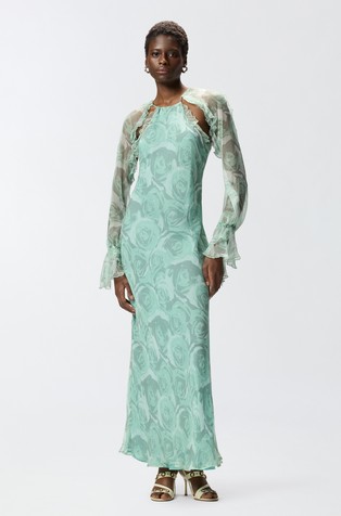 Ruffled floral silk dress