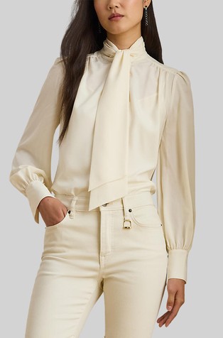 Bluza od žoržeta s trakom za vezanje uz ovratnik