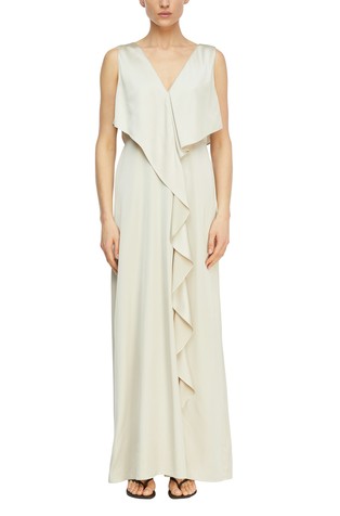 Satenska haljina s V-izrezom i volanima