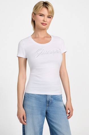 Embroidered logo T-shirt with rhinestones