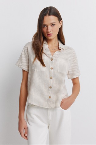 Linen blend short sleeved shirt