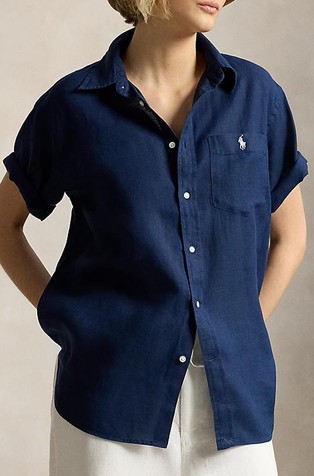 Oversize fit lanena košulja kratkih rukava