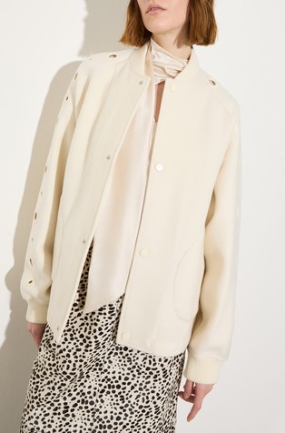 Double-woven wool bomber jacket with eyelets