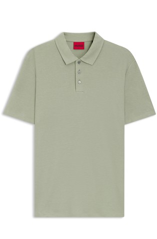 Slim-fit short-sleeved polo shirt in lyocell-linen blend