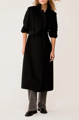 Vuneni kaput s trakom za vezanje